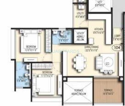 Floor plan of 2 BHK 669 Sq. Ft. Apartment in Goel Ganga Acropolis, Pune