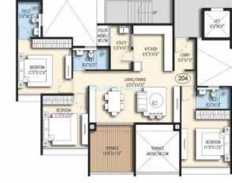 Floor plan of 3 BHK 1324 Sq. Ft. Apartment in Goel Ganga Acropolis, Pune