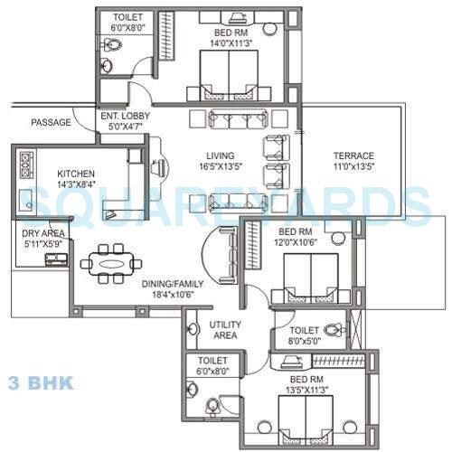 3 BHK 1755 Sq. Ft. Apartment