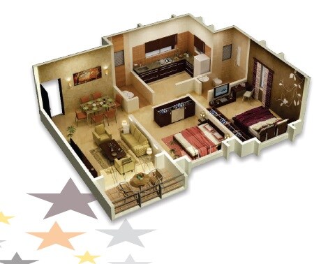 Floor plan of 2 BHK 917 Sq. Ft. Apartment in Goel Ganga Alfa Paradise, Pune