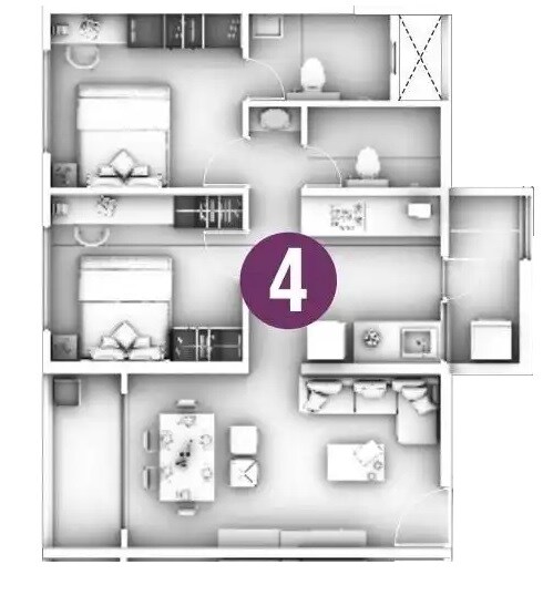 Floor plan of 2 BHK 617 Sq. Ft. Apartment in Goel Ganga Altus, Pune