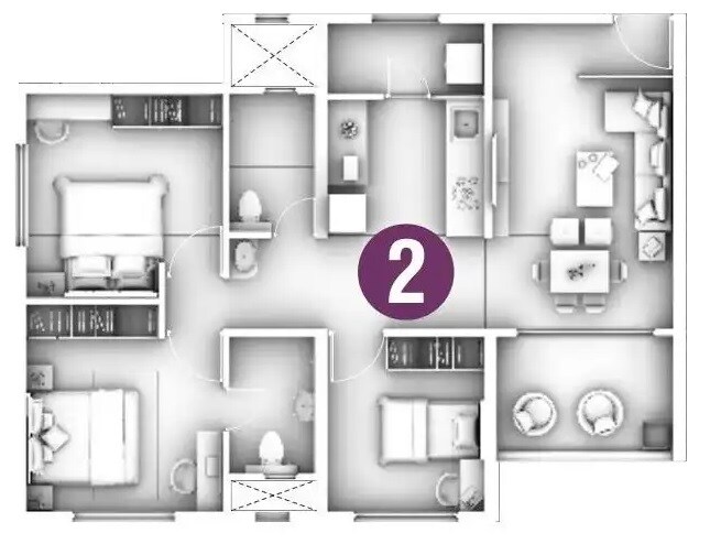 Floor plan of 3 BHK 786 Sq. Ft. Apartment in Goel Ganga Altus, Pune