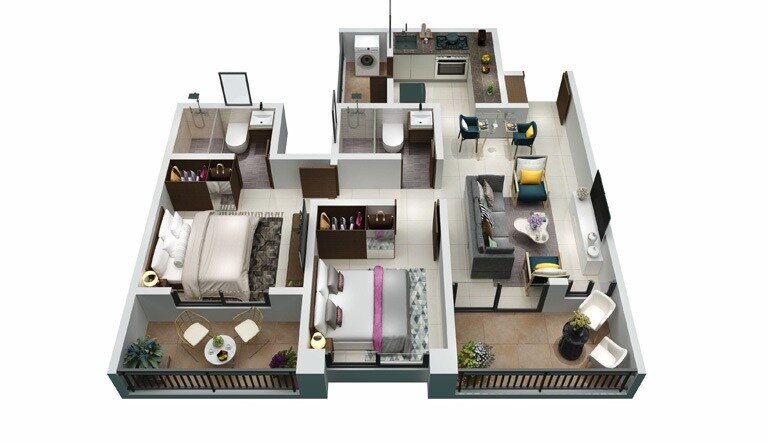 Floor plan of 1 BHK 606 Sq. Ft. Apartment in Goel Ganga Amber, Pune