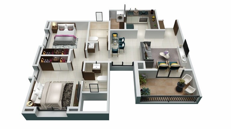 Floor plan of 1 BHK 789 Sq. Ft. Apartment in Goel Ganga Amber, Pune
