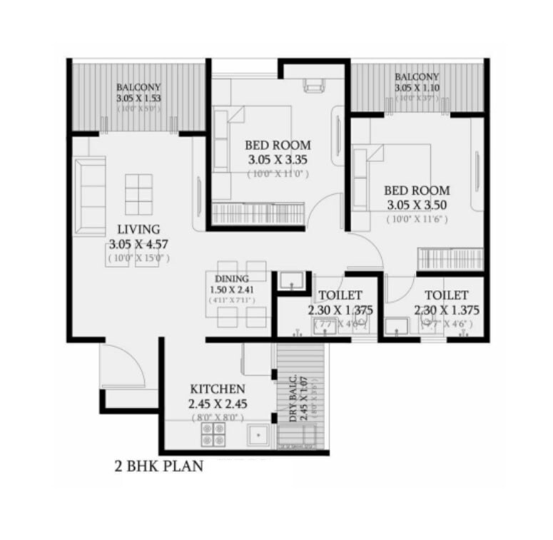Floor plan of 4 BHK 1680 Sq. Ft. Apartment in Goel Ganga Avanta, Pune