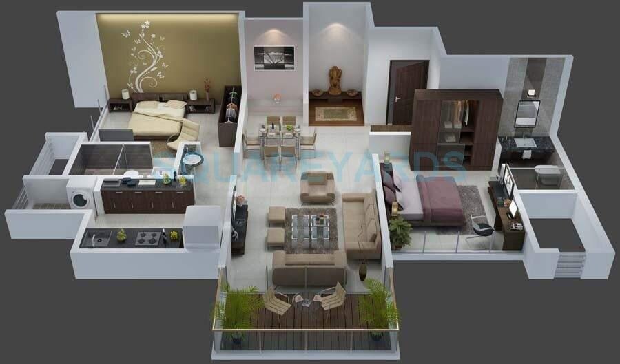 Floor plan of 2 BHK 693 Sq. Ft. Apartment in Goel Ganga Florentina Phase 2, Pune