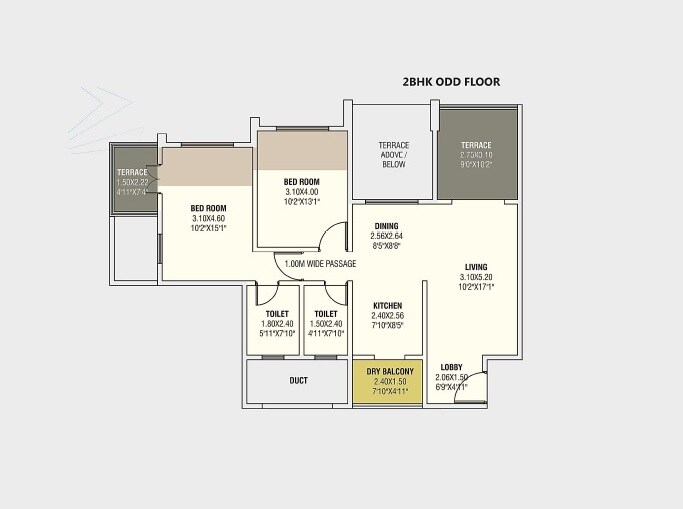 Floor plan of 2 BHK 660 Sq. Ft. Apartment in Goel Ganga Glitz, Pune