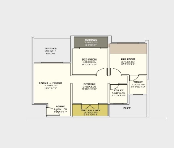 Floor plan of 2 BHK 701 Sq. Ft. Apartment in Goel Ganga Glitz, Pune