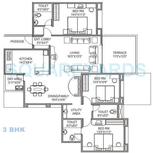 3 BHK 1755 Sq. Ft. Apartment