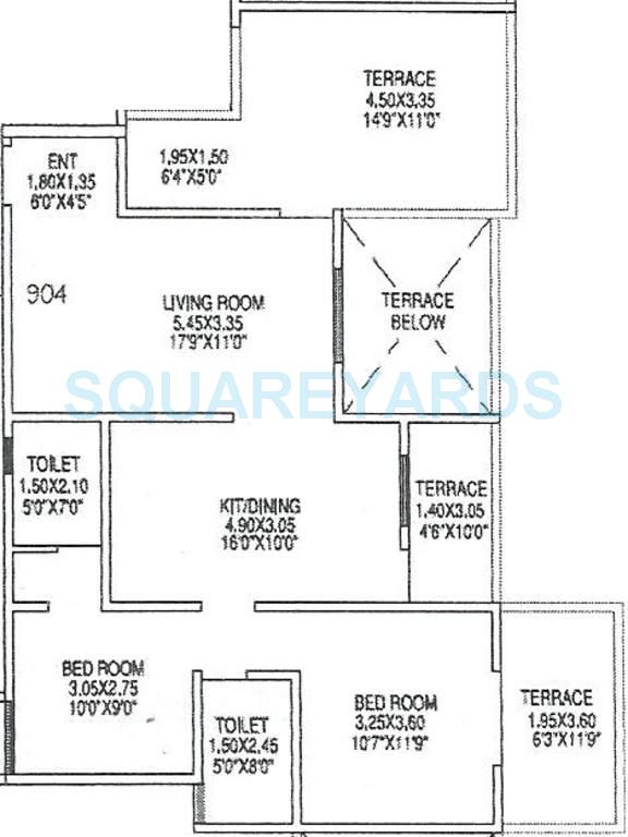 Floor plan of 2 BHK 1000 Sq. Ft. Apartment in Goel Ganga Annexe Ganga Osian Meadows, Pune