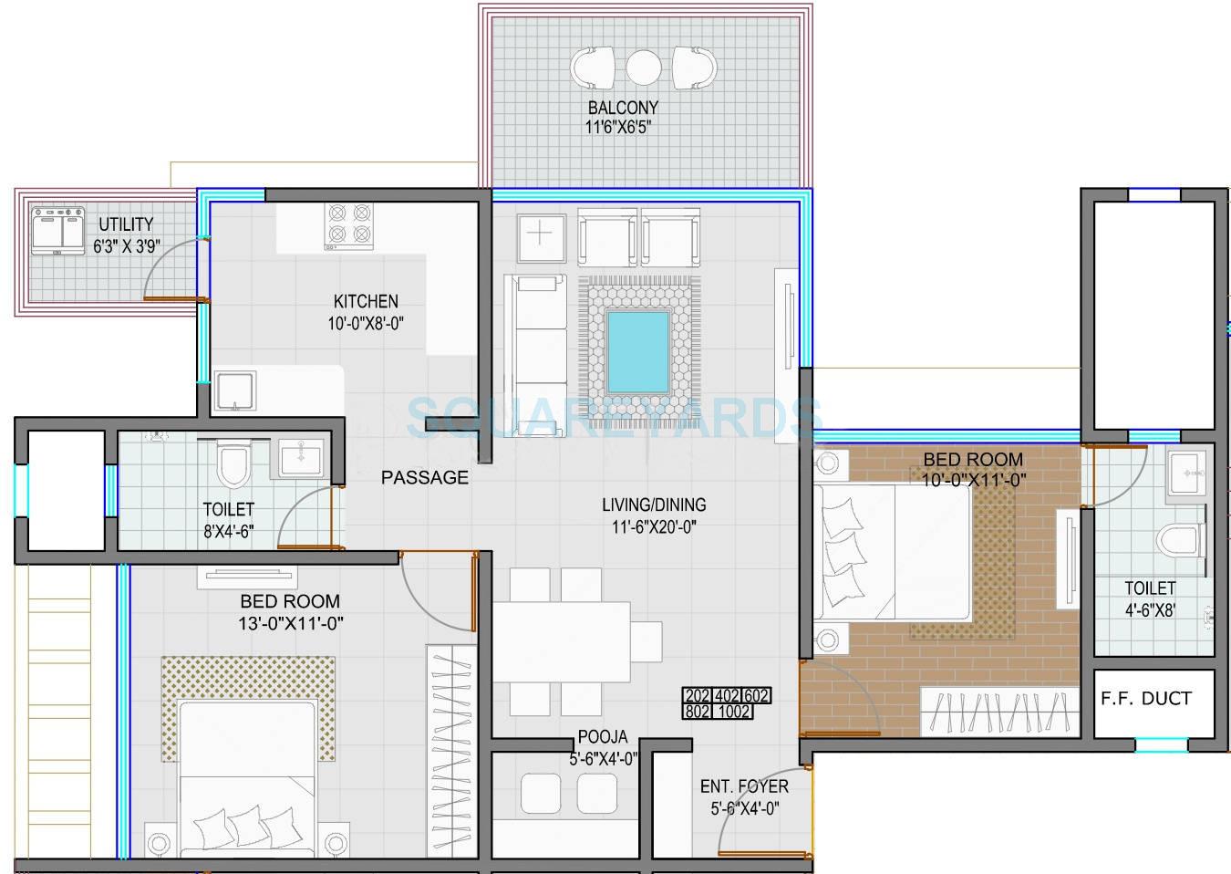 2 BHK 1055 Sq. Ft. Apartment