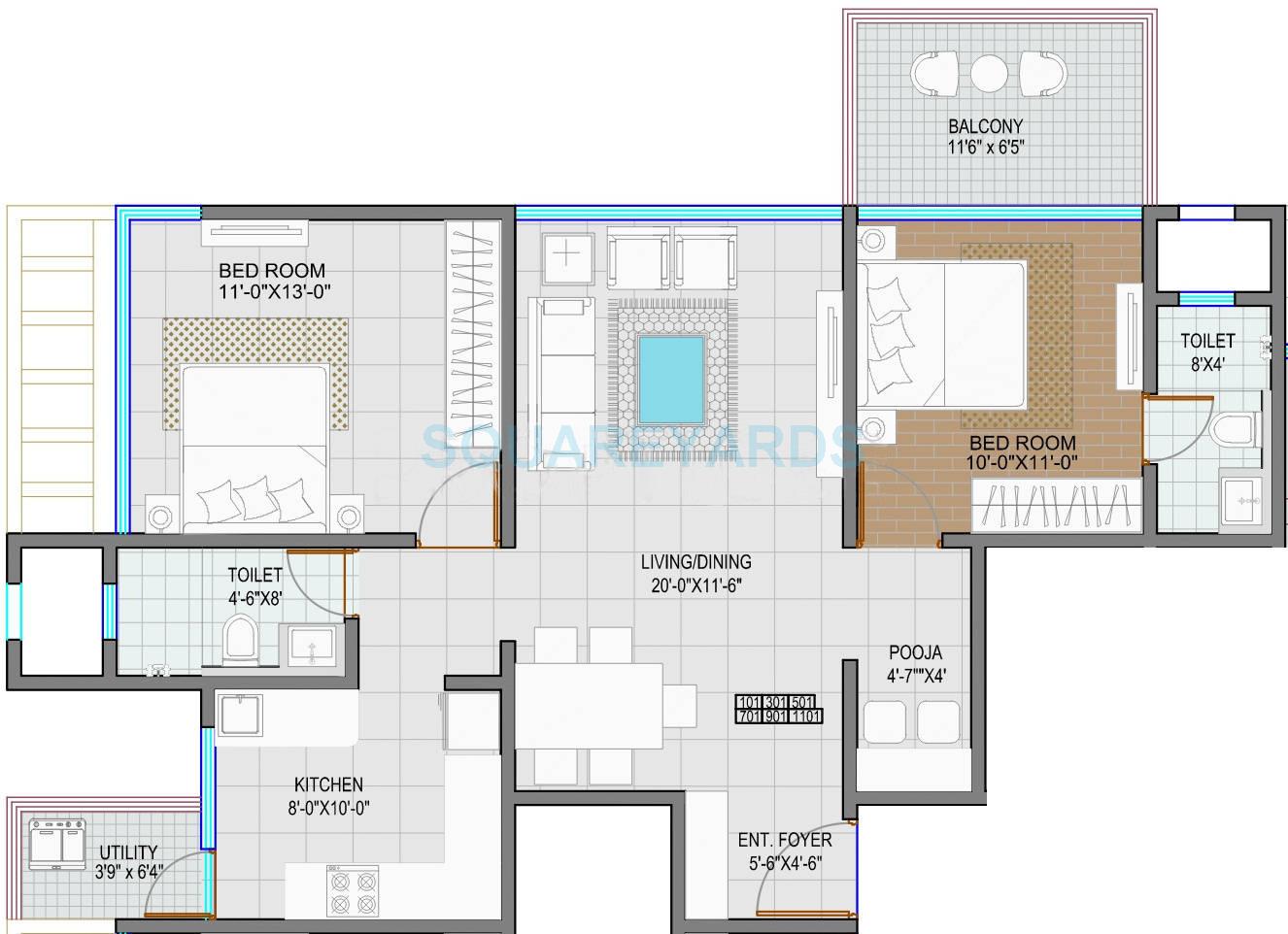 2 BHK 1120 Sq. Ft. Apartment