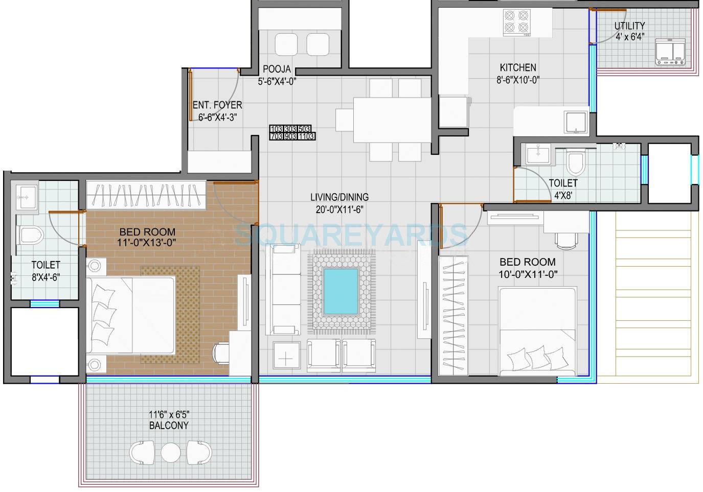 2 BHK 1150 Sq. Ft. Apartment