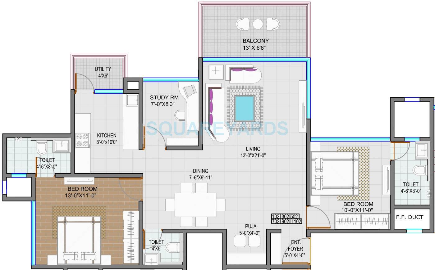 2 BHK 1305 Sq. Ft. Apartment