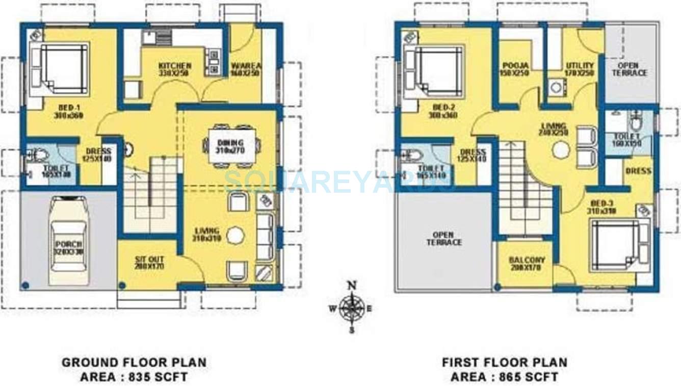 Floor plan of 3 BHK 1700 Sq. Ft. Villa in Goel Ganga Constellaa Villa, Pune