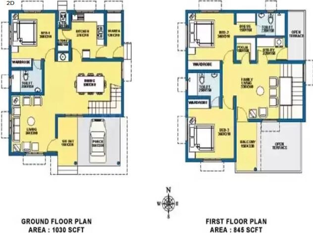 Floor plan of 3 BHK 1875 Sq. Ft. Villa in Goel Ganga Constellaa Villa, Pune