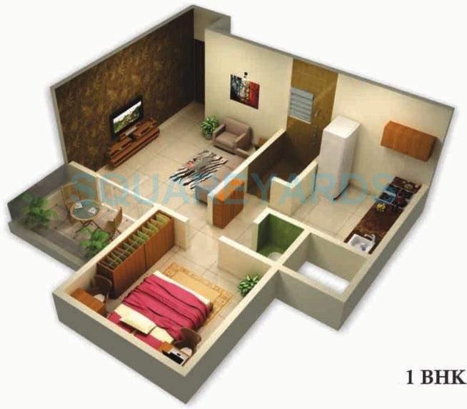 Floor plan of 1 BHK 610 Sq. Ft. Apartment in Goel Ganga Cypress, Pune