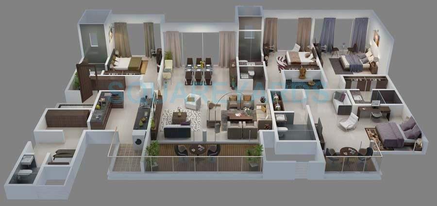 Floor plan of 4 BHK 1396 Sq. Ft. Apartment in Goel Ganga Florentina, Pune