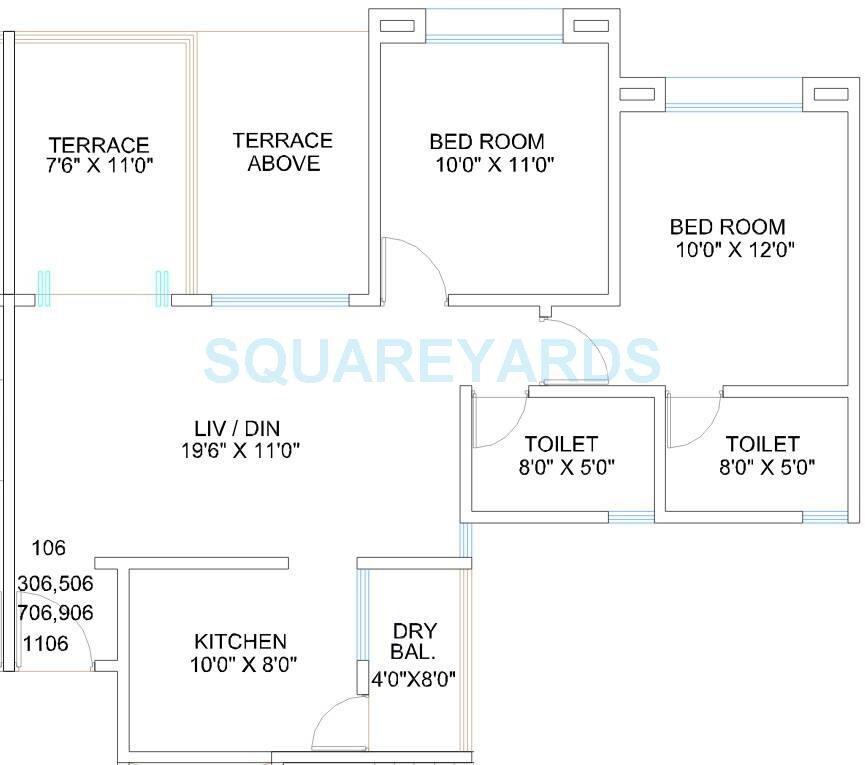 Floor plan of 2 BHK 1020 Sq. Ft. Apartment in Goel Ganga Kalash, Pune