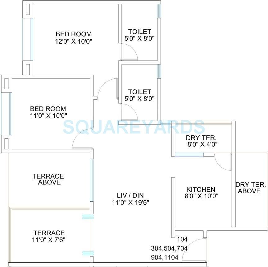 Floor plan of 2 BHK 1027 Sq. Ft. Apartment in Goel Ganga Kalash, Pune