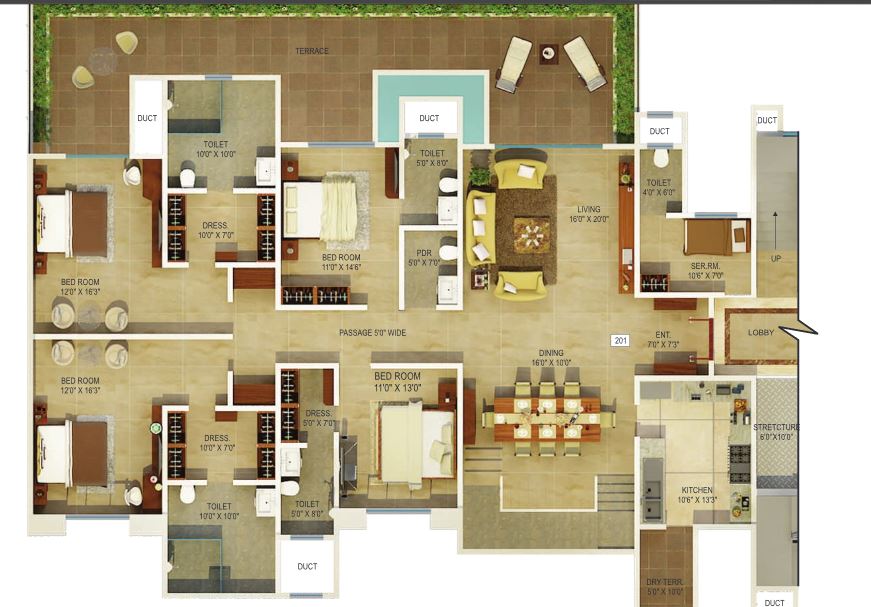 Floor plan of 4 BHK 4600 Sq. Ft. Apartment in Goel Ganga Melrose, Pune
