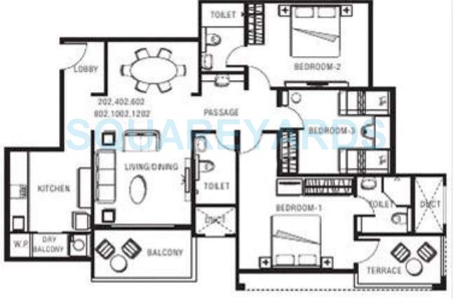 Floor plan of 2 BHK 1789 Sq. Ft. Apartment in Goel Ganga Orchard, Pune