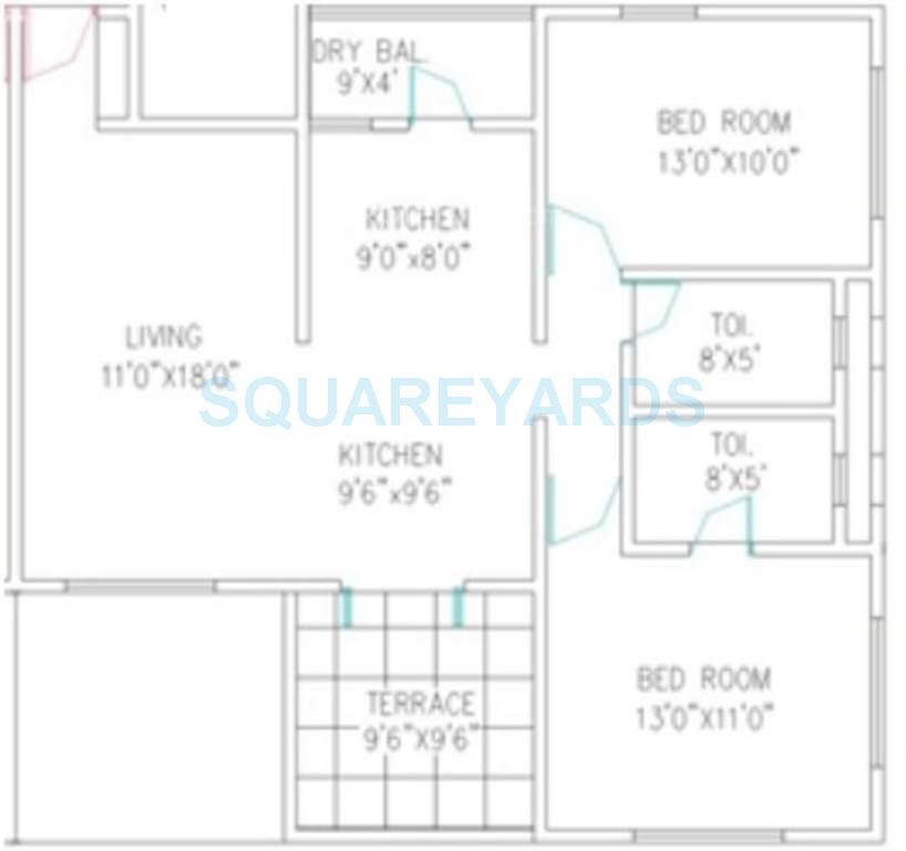 Floor plan of 2 BHK 1180 Sq. Ft. Apartment in Goel Ganga Group Panama, Pune