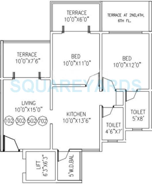 Floor plan of 2 BHK 1020 Sq. Ft. Apartment in Goel Ganga Sparsh, Pune