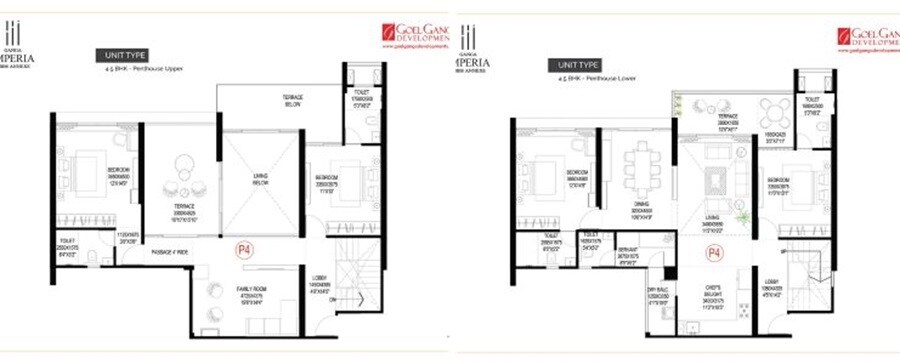 Floor plan of 4 BHK Penthouse - 2157 sq. ft. in Goel Ganga Imperia, Pune