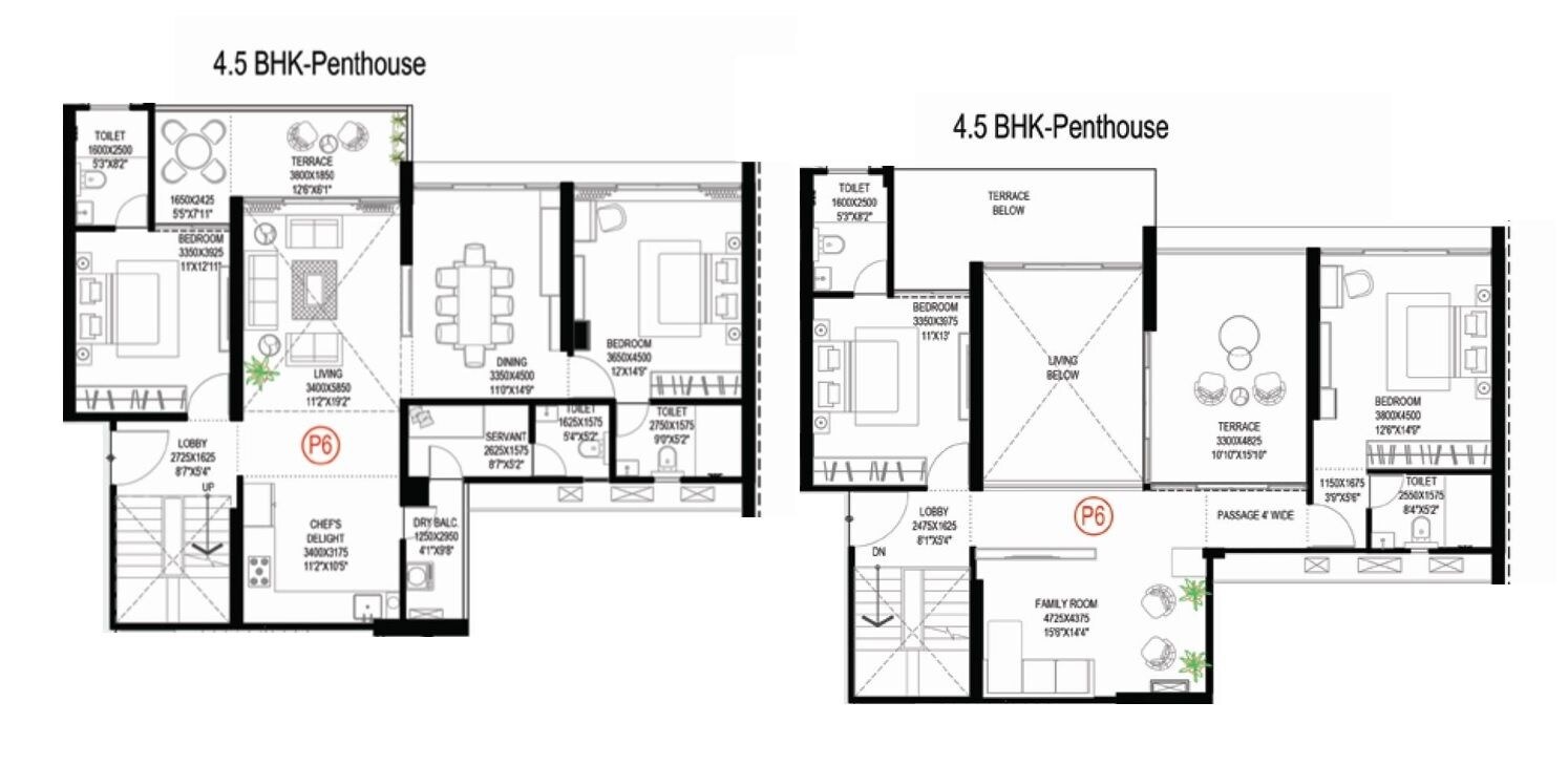 Floor plan of 4 BHK Penthouse - 2416 sq. ft. in Goel Ganga Imperia, Pune