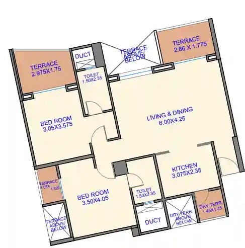 Floor plan of 2 BHK 608 Sq. Ft. Apartment in Goel Ganga Ishanya, Pune