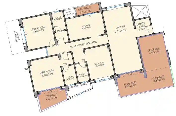 Floor plan of 3 BHK 769 Sq. Ft. Penthouse in Goel Ganga Ishanya, Pune