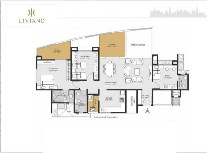 Floor plan of 2 BHK 930 Sq. Ft. Apartment in Goel Ganga Liviano, Pune