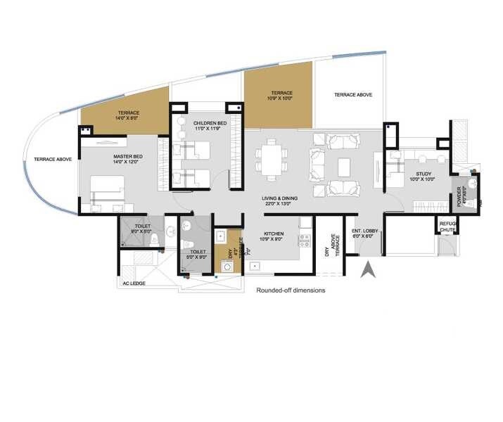 Floor plan of 3 BHK 1369 Sq. Ft. Apartment in Goel Ganga Liviano, Pune