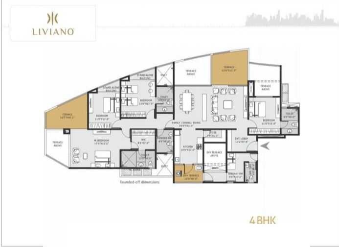 Floor plan of 4 BHK 1499 Sq. Ft. Apartment in Goel Ganga Liviano, Pune