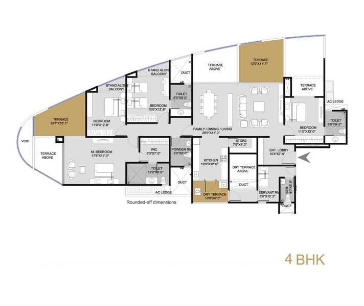 Floor plan of 4 BHK 1583 Sq. Ft. Apartment in Goel Ganga Liviano, Pune