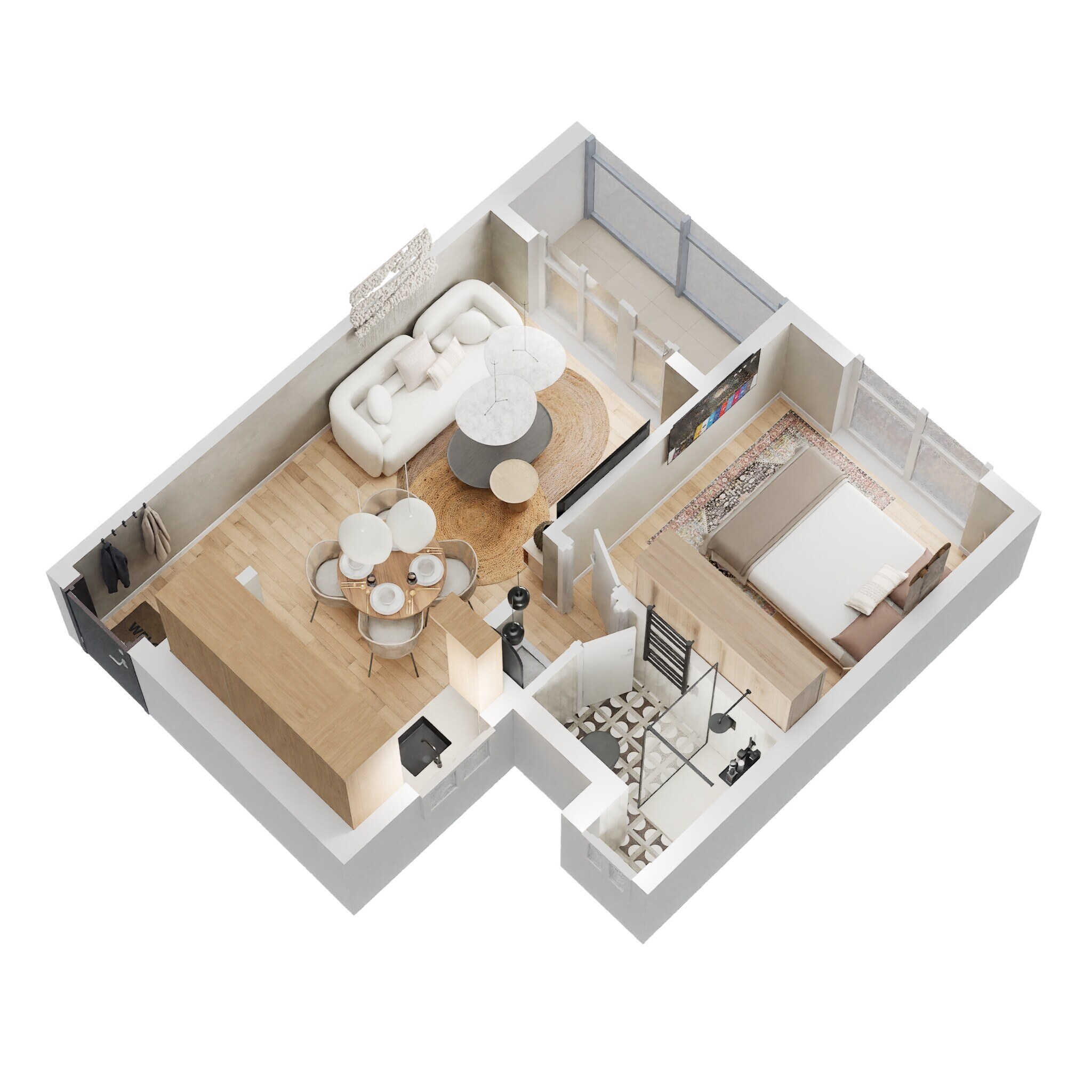 Floor plan of 1 BHK 338 Sq. Ft. Apartment in Goel Ganga Millennia, Pune