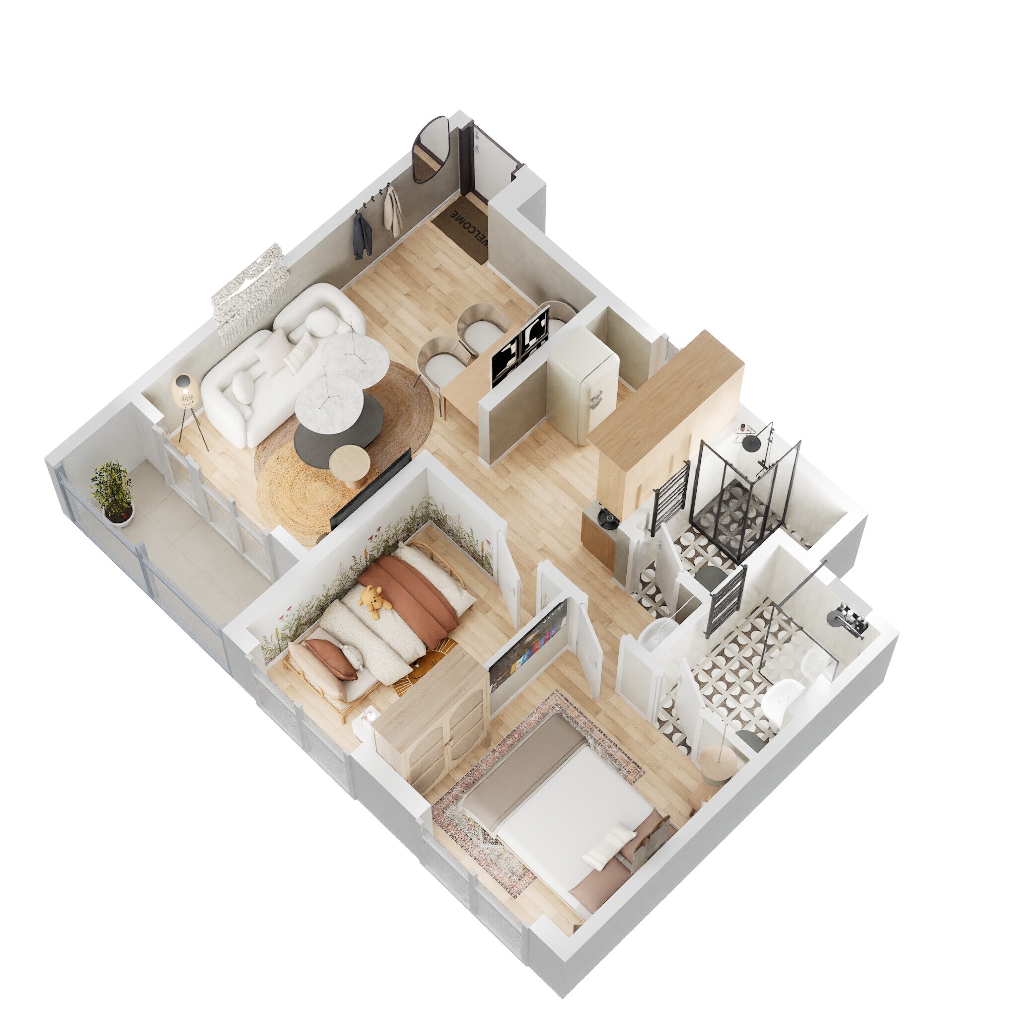 Floor plan of 2 BHK 500 Sq. Ft. Apartment in Goel Ganga Millennia, Pune