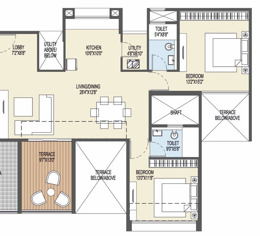 Floor plan of 2 BHK 773 Sq. Ft. Apartment in Goel Ganga Platino, Pune