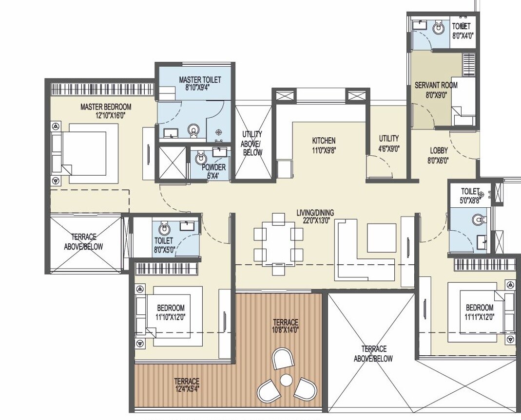 Floor plan of 3 BHK 1523 Sq. Ft. Apartment in Goel Ganga Platino, Pune