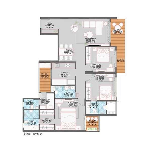 Floor plan of 3 BHK 1459 Sq. Ft. Apartment in Goel Ganga Platinum, Pune