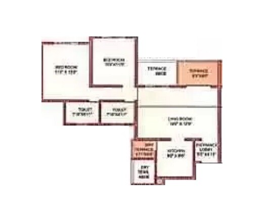Floor plan of 2 BHK 650 Sq. Ft. Apartment in Goel Ganga Serio, Pune