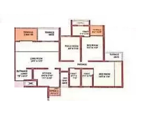 Floor plan of 3 BHK 824 Sq. Ft. Apartment in Goel Ganga Serio, Pune
