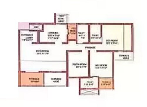 Floor plan of 3 BHK 981 Sq. Ft. Apartment in Goel Ganga Serio, Pune