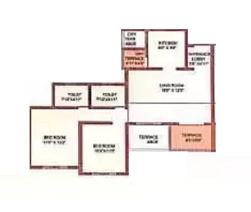 Floor plan of 2 BHK 665 Sq. Ft. Apartment in Goel Ganga Serio E F Building, Pune