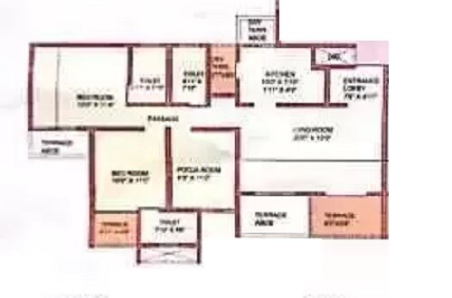 Floor plan of 3 BHK 969 Sq. Ft. Apartment in Goel Ganga Serio E F Building, Pune