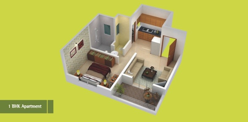 Floor plan of 1 BHK 535 Sq. Ft. Apartment in Goel Ganga Vatika, Pune