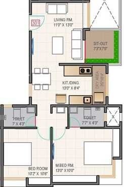 2 BHK 967 Sq. Ft. Apartment