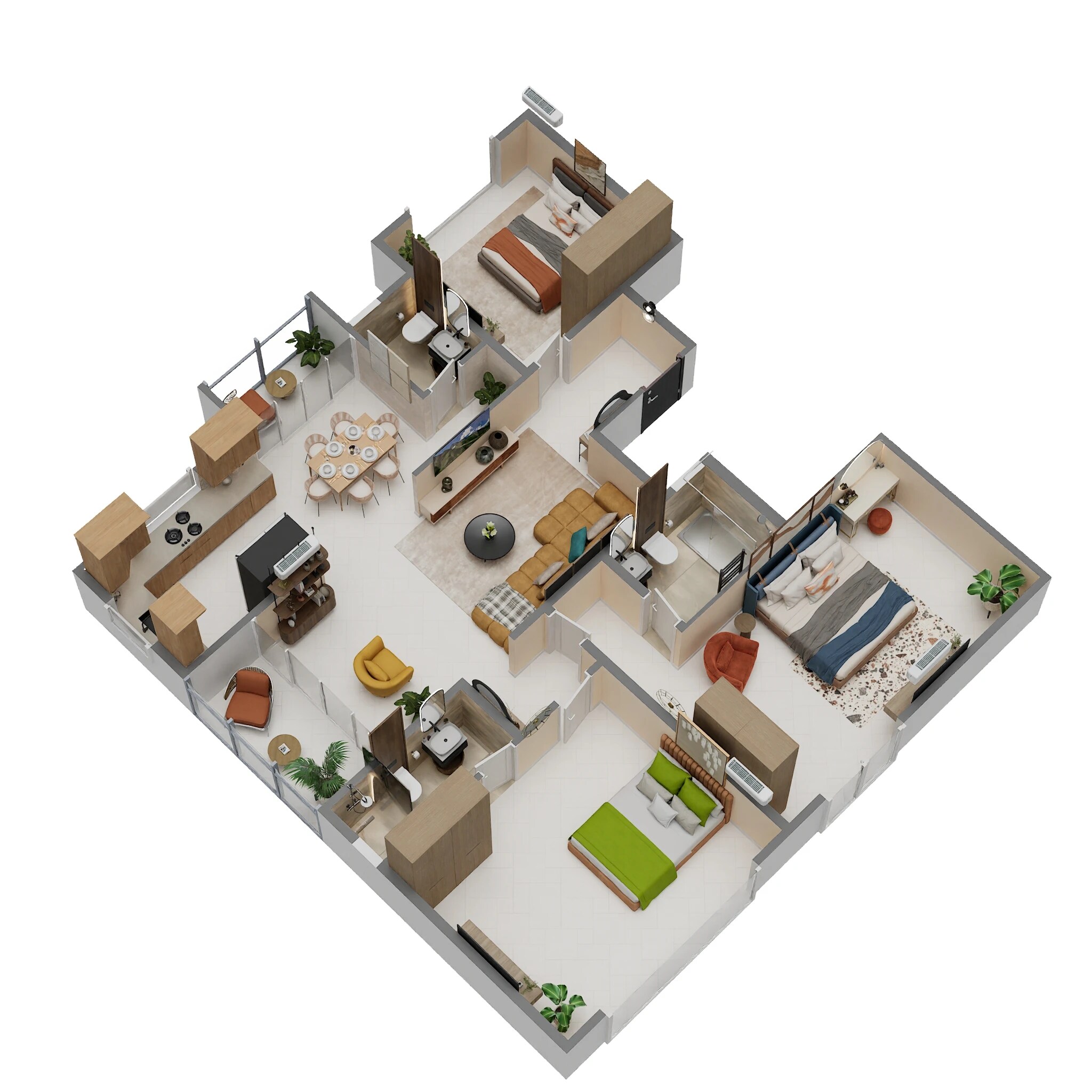 Floor plan of 3 BHK 1226 Sq. Ft. Apartment in Gokhale Uma, Pune