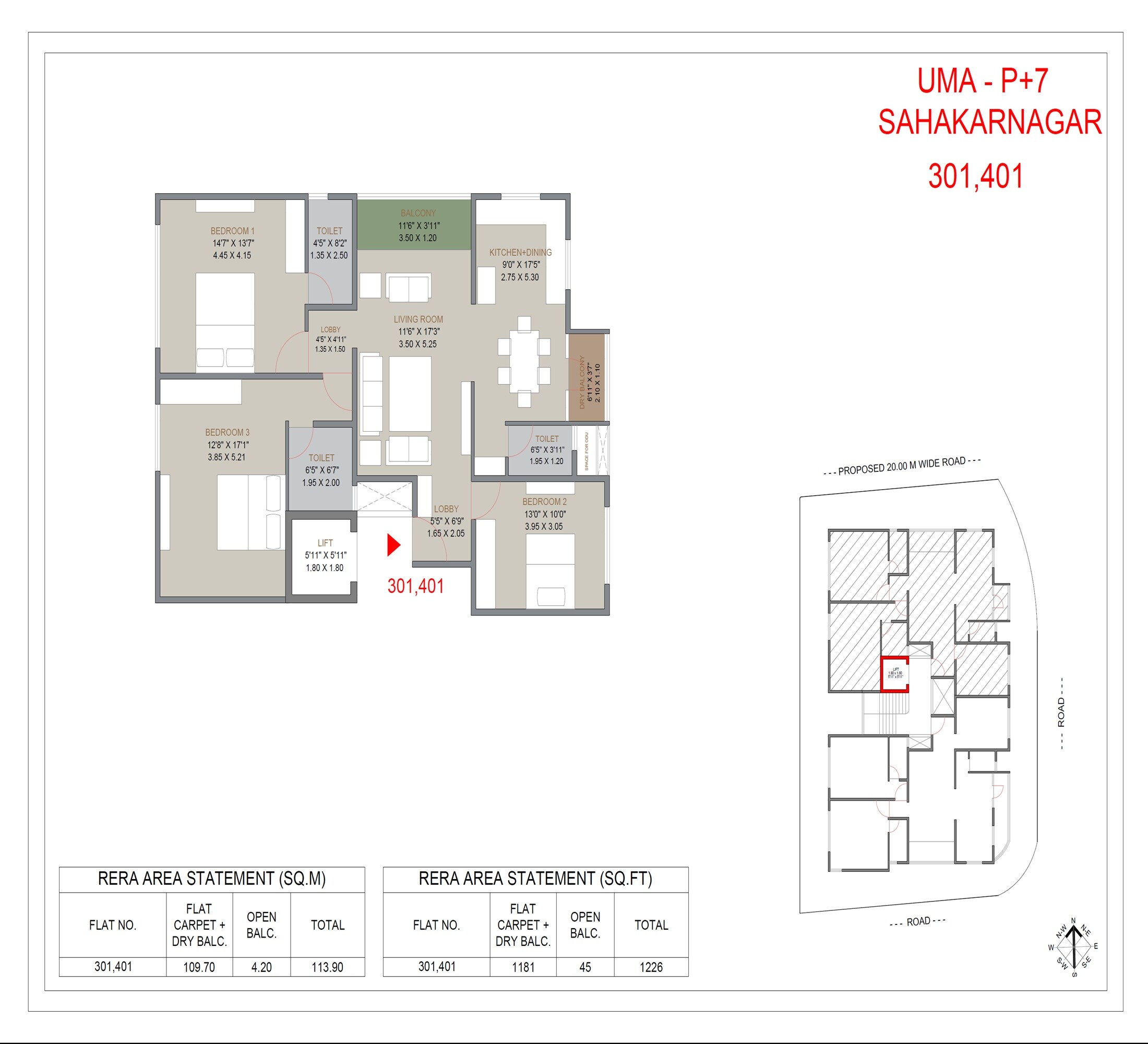 3 BHK 1226 Sq. Ft. Apartment